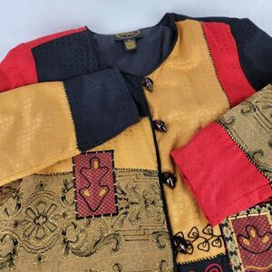 Vintage Alex Kim L‎ Coat Jacket Color Block Patch Work Fabric Y2K Art to Wear
